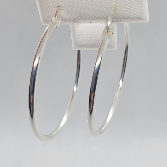 Silver 925 High Polished Hoop Earrings 1.5mm - Picture 6 of 11